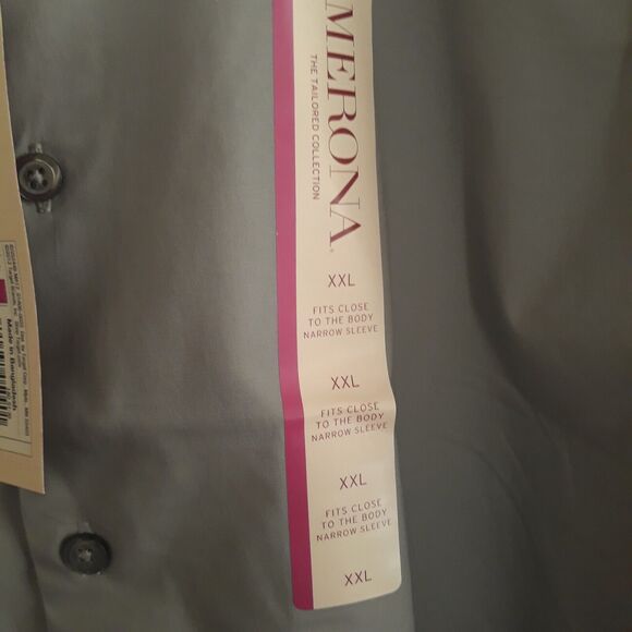 MERONA Button Up Slim Fit Shirt Men Gray XXL Gray Long Sleeve NWT - Picture 10 of 12